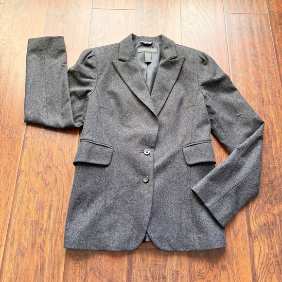 Banana Republic Blazer Women’s Sz 4 Made In Italy Grey Wool Blend Quiet Luxury - Picture 3 of 16